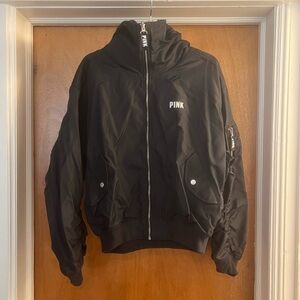 PINK Victoria’s Secret Women’s Black Bomber Jacket with Hood